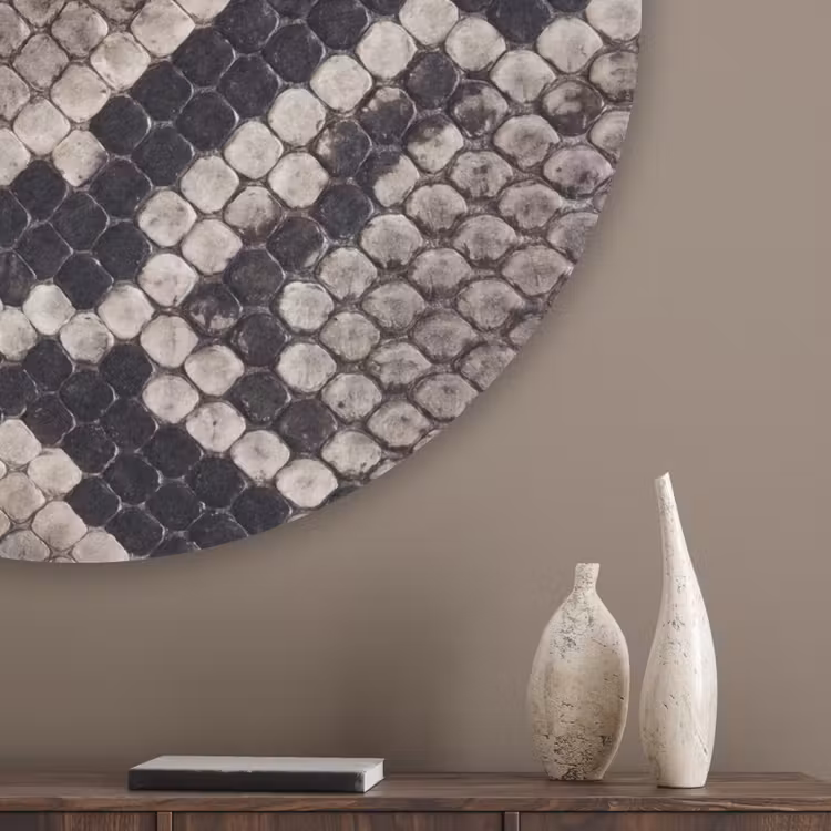 Slangenleer - Patroon - Beige Akoestische PET Vilt - Rond klein -sfeer5_closeup