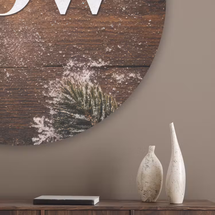 Sneeuw - Houtlook - Quote - Let it snow Akoestische PET Vilt - Rond klein -sfeer5_closeup