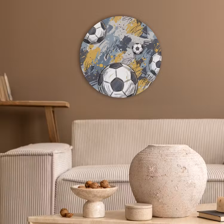 Voetbal - Abstract - Sport - Kleurrijk Akoestische PET Vilt - Rond klein -sfeer1