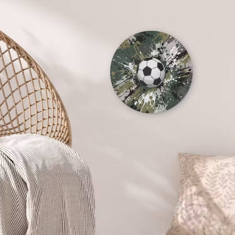 Voetbal - Verf - Spetters - Groen Akoestische PET Vilt - Rond klein -sfeer4