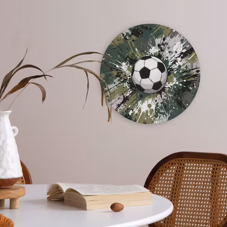 Voetbal - Verf - Spetters - Groen Akoestische PET Vilt - Rond klein -sfeer3