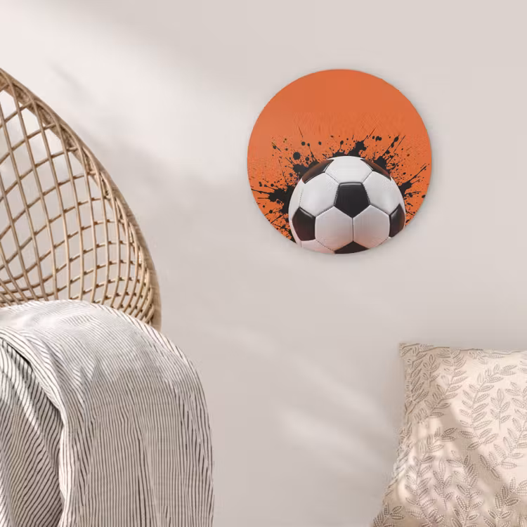 Voetbal - Verf - Sport - Oranje Akoestische PET Vilt - Rond klein -sfeer4