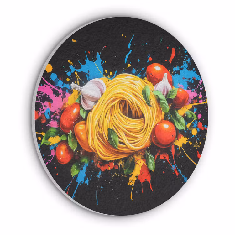 Spaghetti - Graffiti - Verf - Kleurrijk - Eten - Modern Akoestische PET Vilt - Rond klein -3d