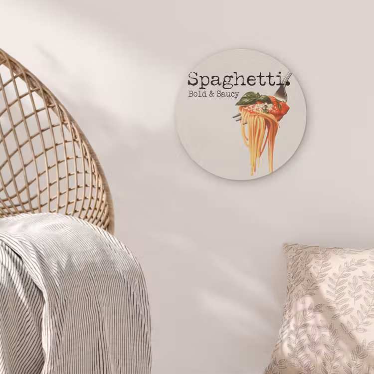 Spaghetti - tomatensaus - Parmezaanse kaas Akoestische PET Vilt - Rond klein -sfeer4