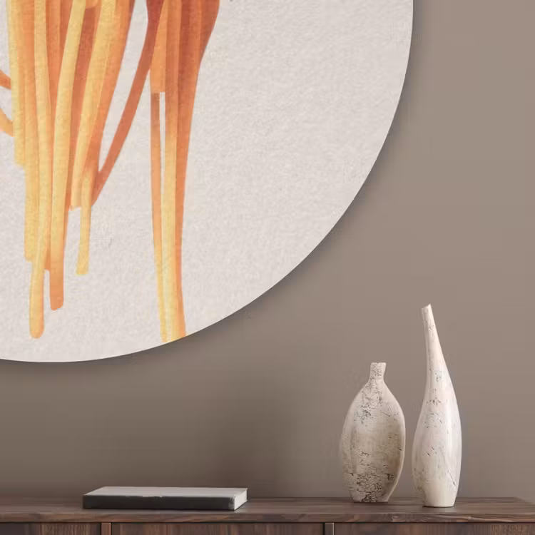 Spaghetti - tomatensaus - Parmezaanse kaas Akoestische PET Vilt - Rond klein -sfeer5_closeup