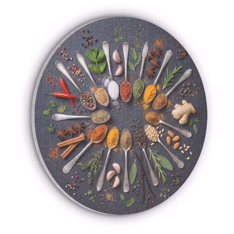 Kruiden - Lepels - Culinair - Kleurrijk - Sfeervol Akoestische PET Vilt - Rond klein -3d