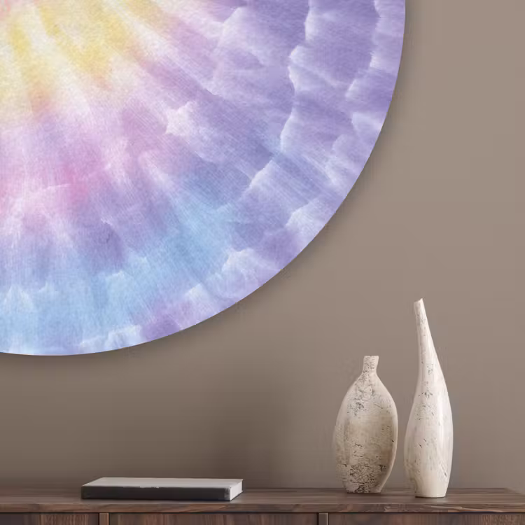 Spiraal - Tie dye - Pasteltinten Akoestische PET Vilt - Rond klein -sfeer5_closeup