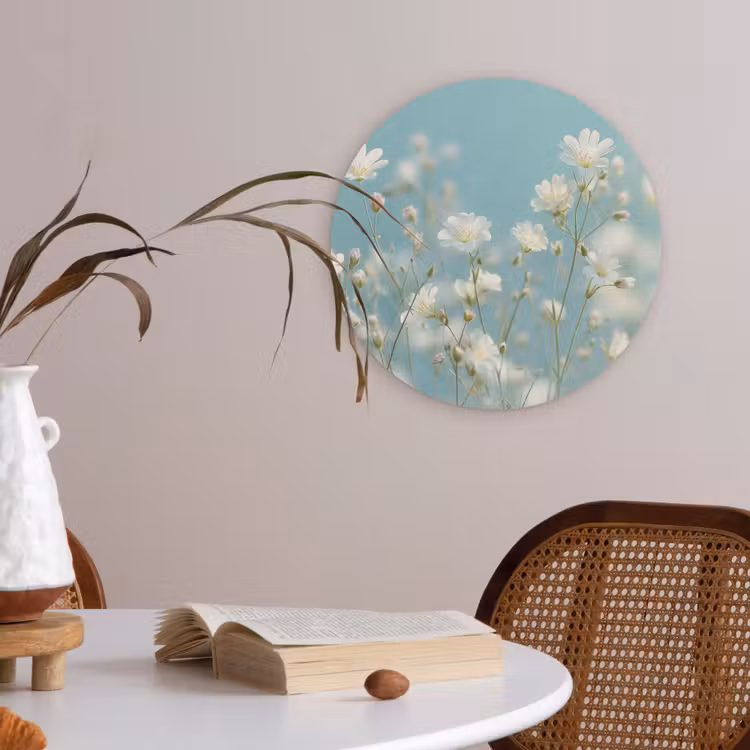 Stengels - Bloemen - Lucht - Wit Akoestische PET Vilt - Rond klein -sfeer3