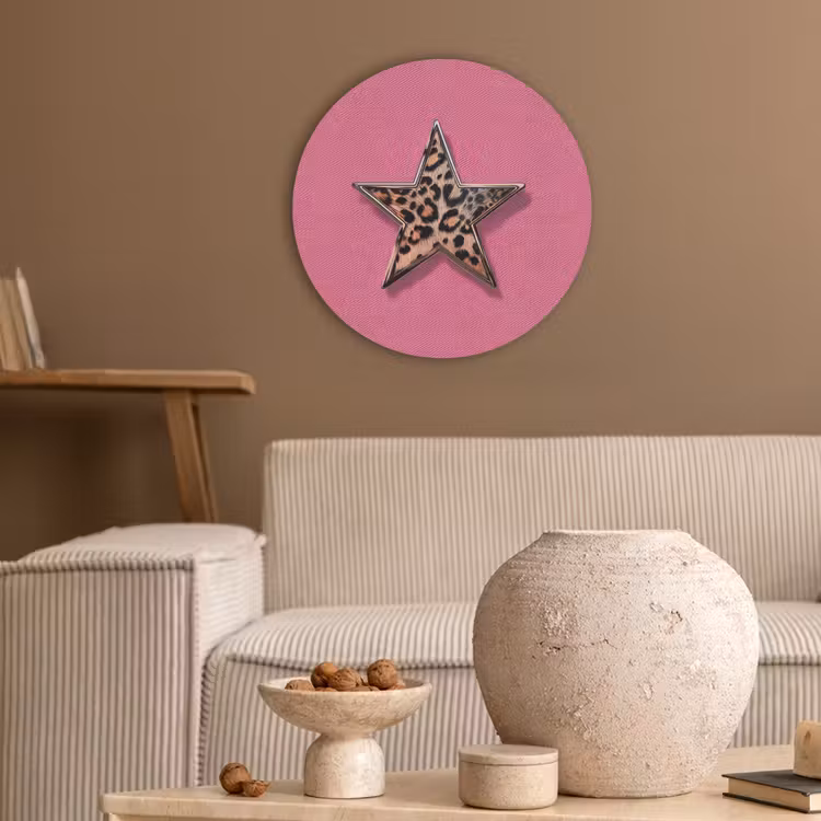 Ster - Luipaard - Print - Roze Akoestische PET Vilt - Rond klein -sfeer1
