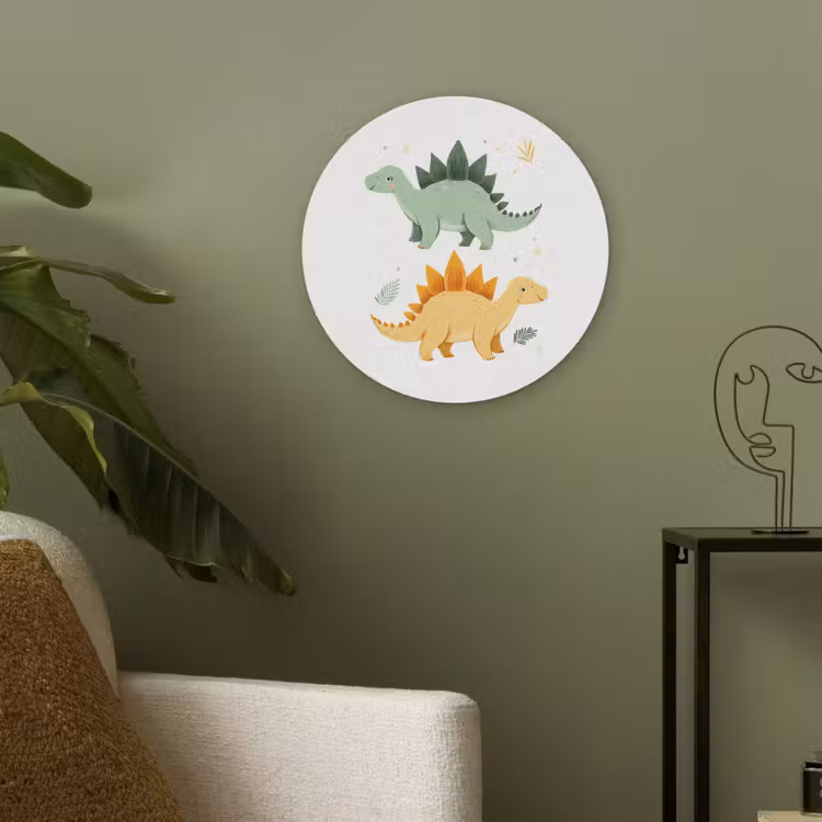 Sterren - Stegosaurussen - Blaadjes - Groen Akoestische PET Vilt - Rond klein -sfeer2