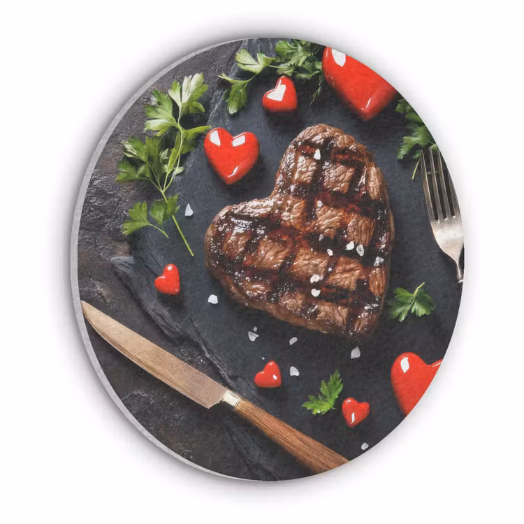 Steak - Hart - Bestek Akoestische PET Vilt - Rond klein -3d