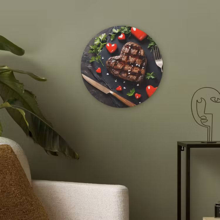 Steak - Hart - Bestek Akoestische PET Vilt - Rond klein -sfeer2