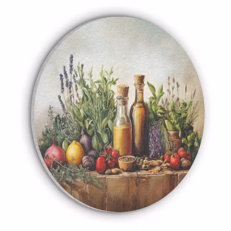 Stilleven - Kruiden - Specerijen - Fruit - Kleurrijk Akoestische PET Vilt - Rond klein -3d