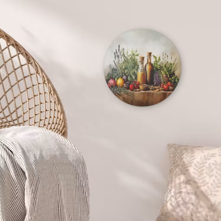 Stilleven - Kruiden - Specerijen - Fruit - Kleurrijk Akoestische PET Vilt - Rond klein -sfeer4