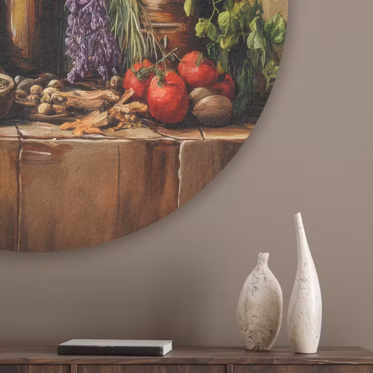 Stilleven - Kruiden - Specerijen - Fruit - Kleurrijk Akoestische PET Vilt - Rond klein -sfeer5_closeup