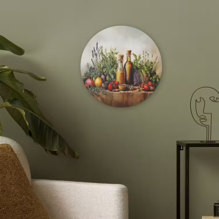 Stilleven - Kruiden - Specerijen - Fruit - Kleurrijk Akoestische PET Vilt - Rond klein -sfeer2