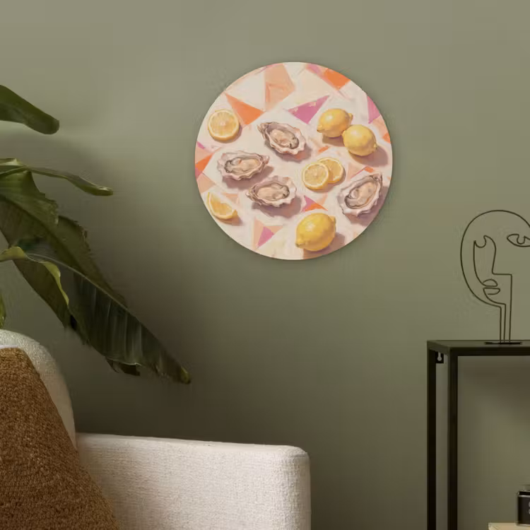 Stilleven - Citroenen - Oesters - Abstract - Oranje Akoestische PET Vilt - Rond klein -sfeer2