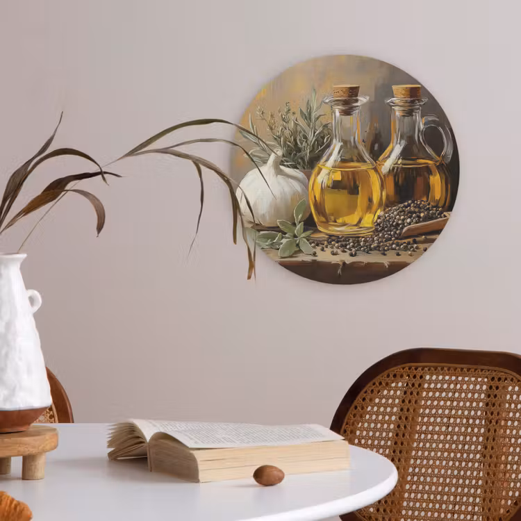 Stilleven - Olijfolie - Knoflook - Kruiden Akoestische PET Vilt - Rond klein -sfeer3