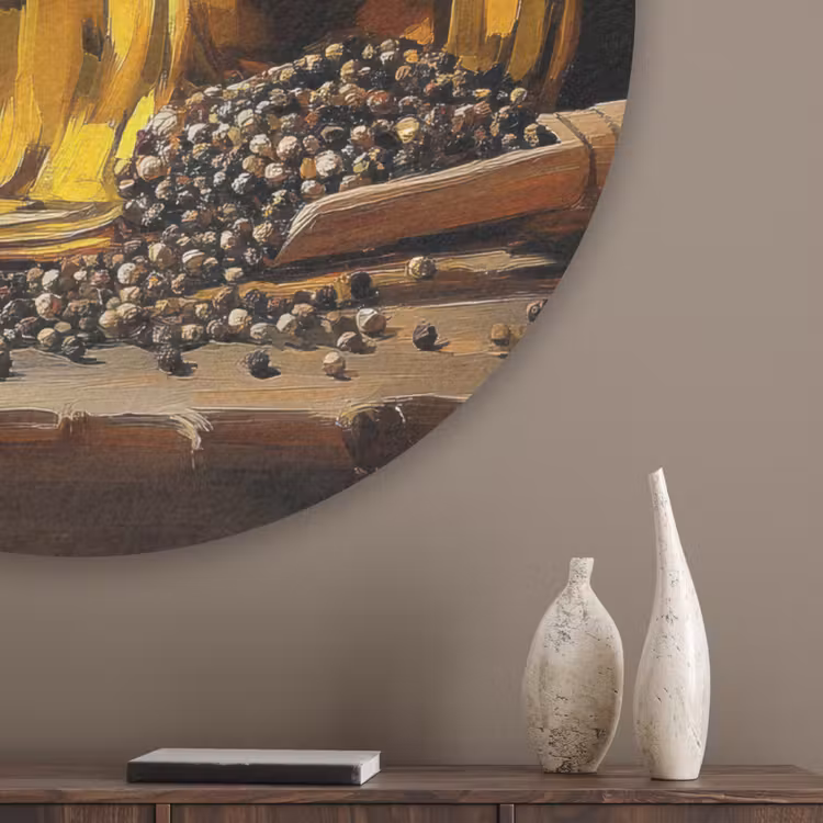 Stilleven - Olijfolie - Knoflook - Kruiden Akoestische PET Vilt - Rond klein -sfeer5_closeup