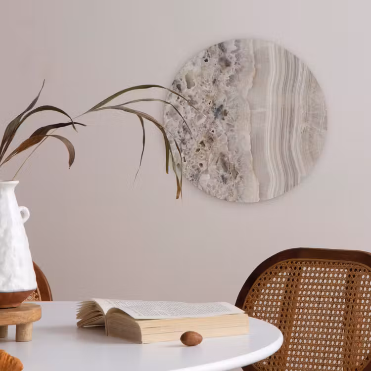 Steen - Textuur - Abstract - Beige - Wit Akoestische PET Vilt - Rond klein -sfeer3