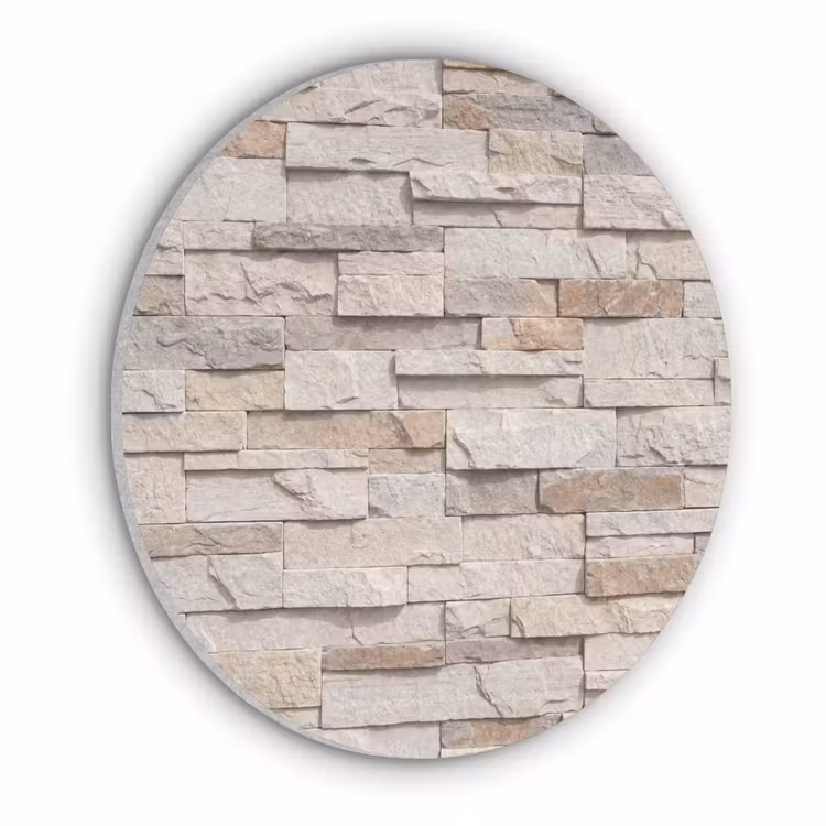 Steen - Muur - Textuur - Rustiek - Beige Akoestische PET Vilt - Rond klein -3d
