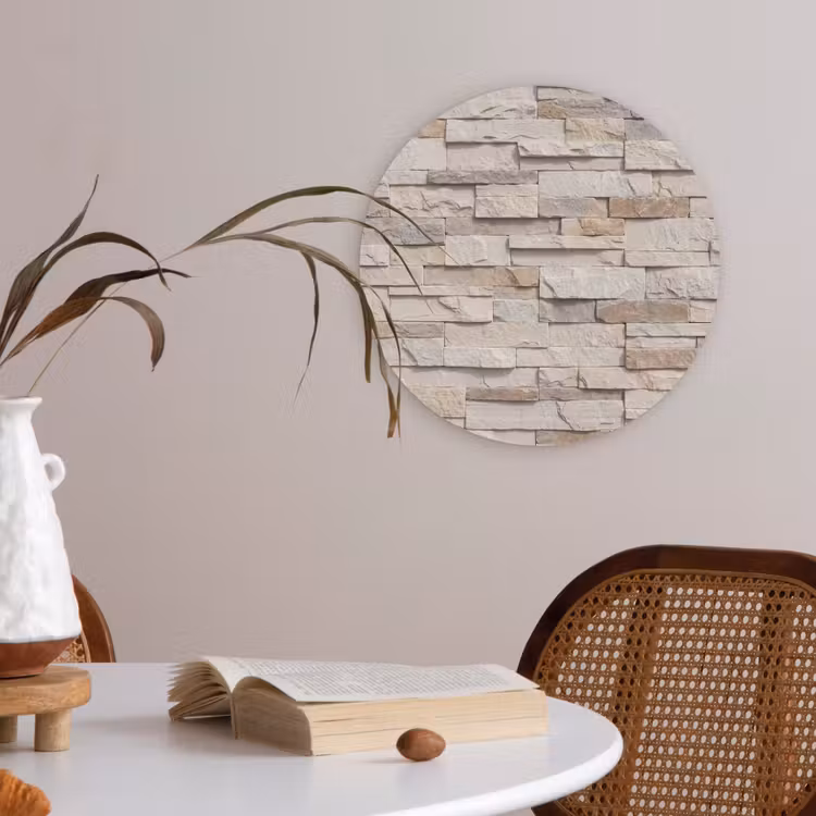 Steen - Muur - Textuur - Rustiek - Beige Akoestische PET Vilt - Rond klein -sfeer3