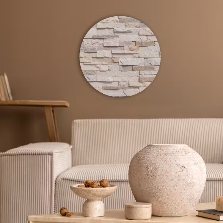 Steen - Muur - Textuur - Rustiek - Beige Akoestische PET Vilt - Rond klein -sfeer1