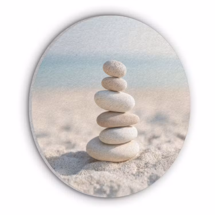 Stenen - Stapel - Zand - Zee Akoestische PET Vilt - Rond klein -3d