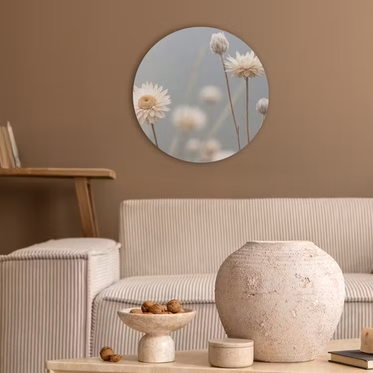 Strobloemen - Wit - Daglicht Akoestische PET Vilt - Rond klein -sfeer1