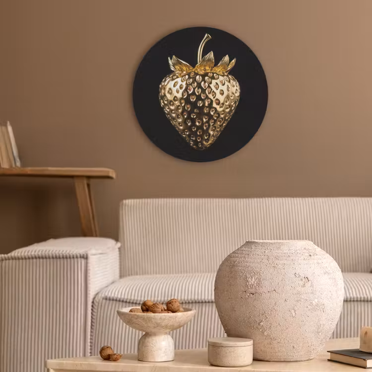 Aardbei - Goud - Zwart - Chrome Akoestische PET Vilt - Rond klein -sfeer1