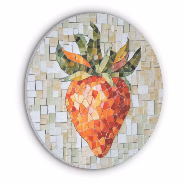 Aardbei - Rood - Mozaïek - Fruit Akoestische PET Vilt - Rond klein -3d