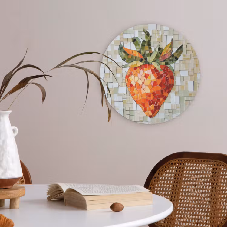 Aardbei - Rood - Mozaïek - Fruit Akoestische PET Vilt - Rond klein -sfeer3