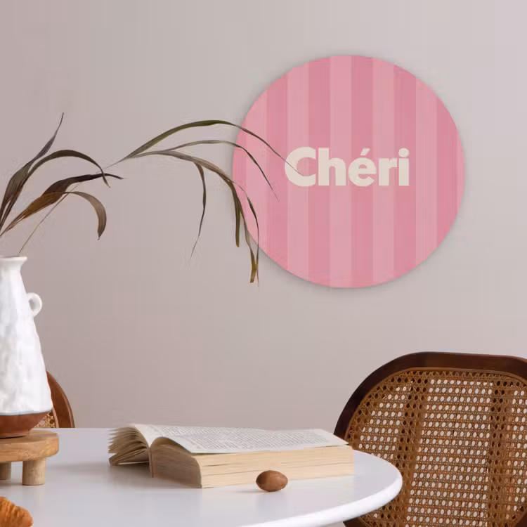 Gestreept - Roze - Chéri Akoestische PET Vilt - Rond klein -sfeer3