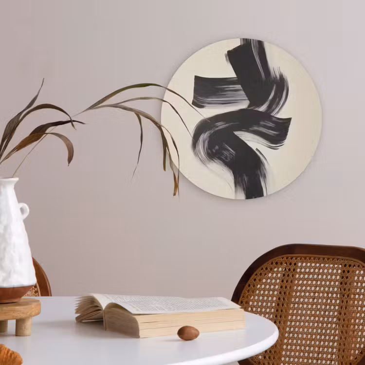 Strepen - Zwart - Abstract Akoestische PET Vilt - Rond klein -sfeer3
