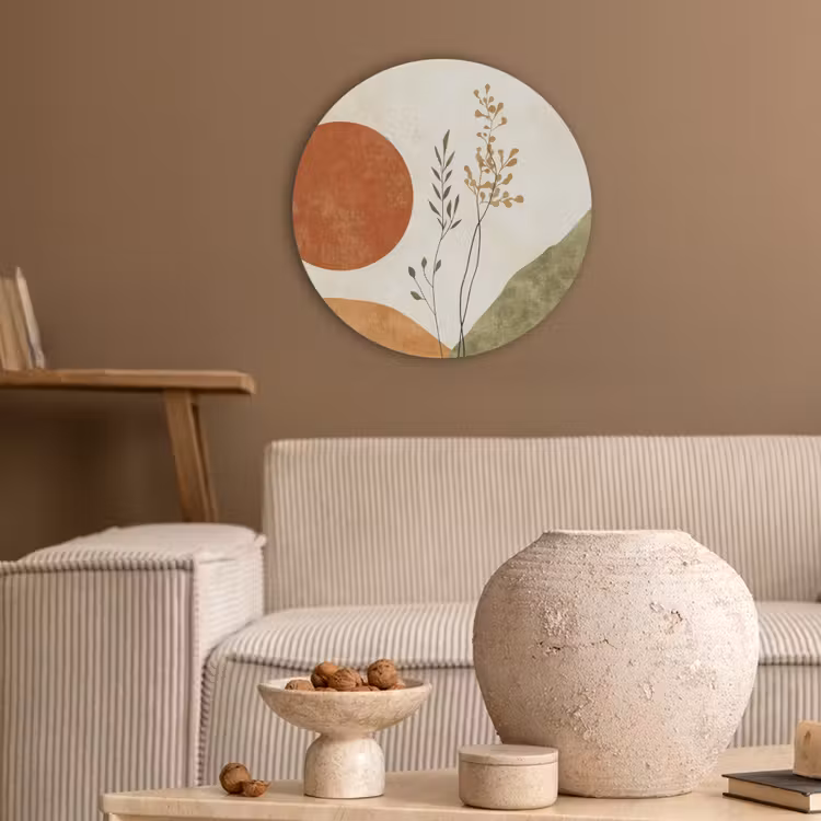 Zon - Abstract - Takken - Oranje Akoestische PET Vilt - Rond klein -sfeer1