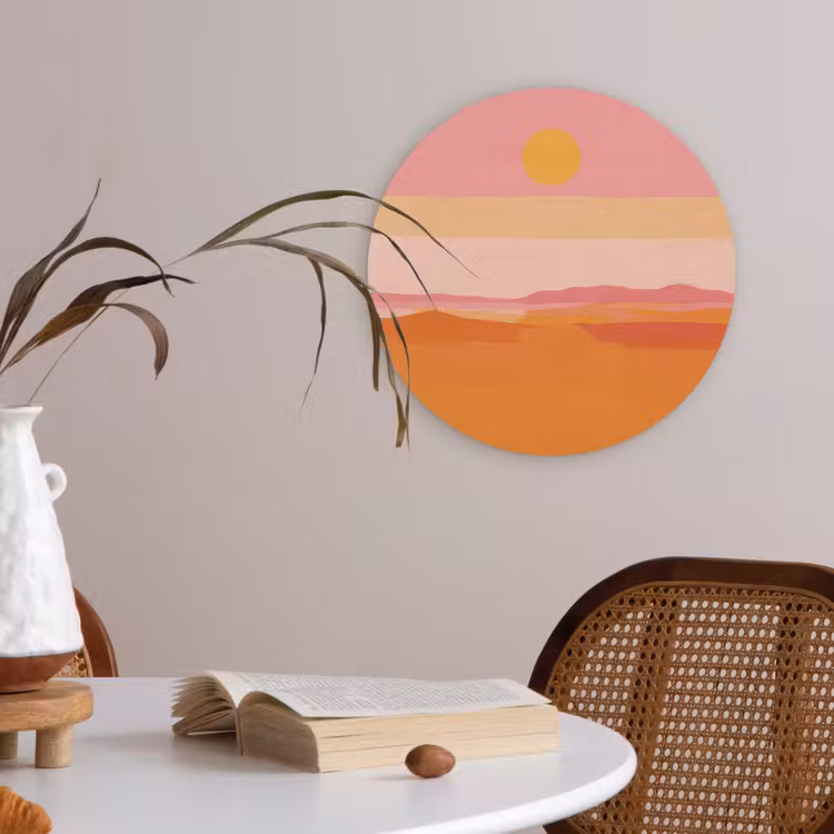 Zon - Abstract - Landschap - Oranje Akoestische PET Vilt - Rond klein -sfeer3