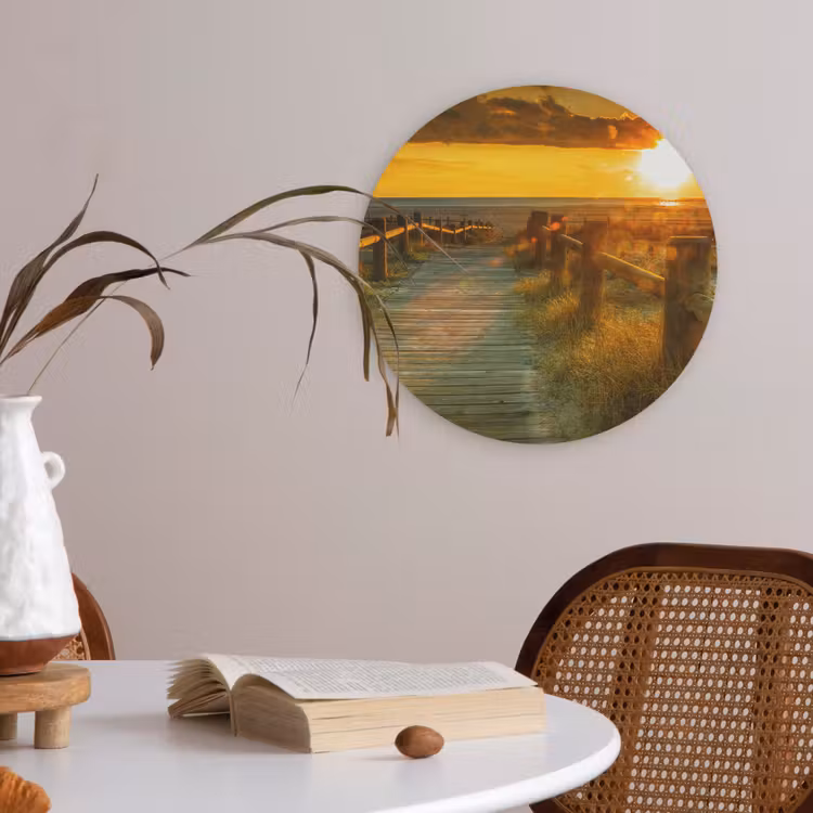 Zon - Strand - Duin - Horizon - Gras - Pad - Oranje Akoestische PET Vilt - Rond klein -sfeer3