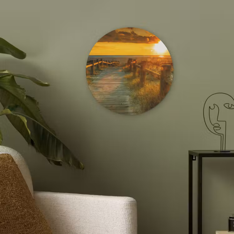 Zon - Strand - Duin - Horizon - Gras - Pad - Oranje Akoestische PET Vilt - Rond klein -sfeer2