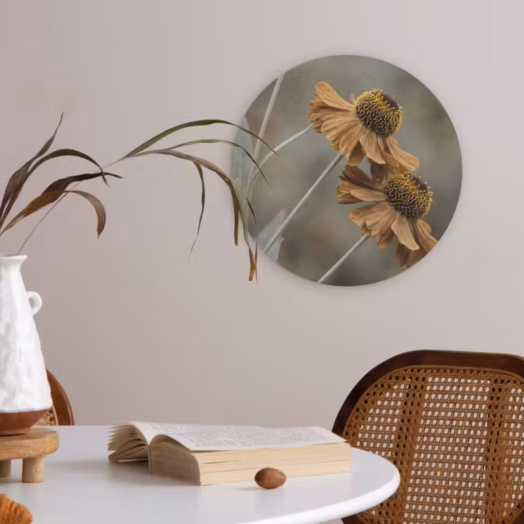 Zonnehoed - Droogbloemen - Geel - Warm Akoestische PET Vilt - Rond klein -sfeer3