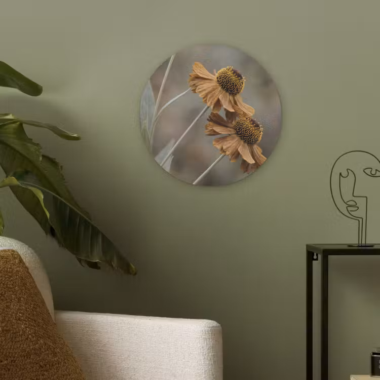 Zonnehoed - Droogbloemen - Geel - Warm Akoestische PET Vilt - Rond klein -sfeer2