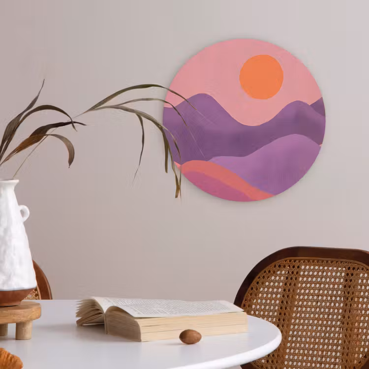 Zon - Heuvels - Paars - Abstract Akoestische PET Vilt - Rond klein -sfeer3