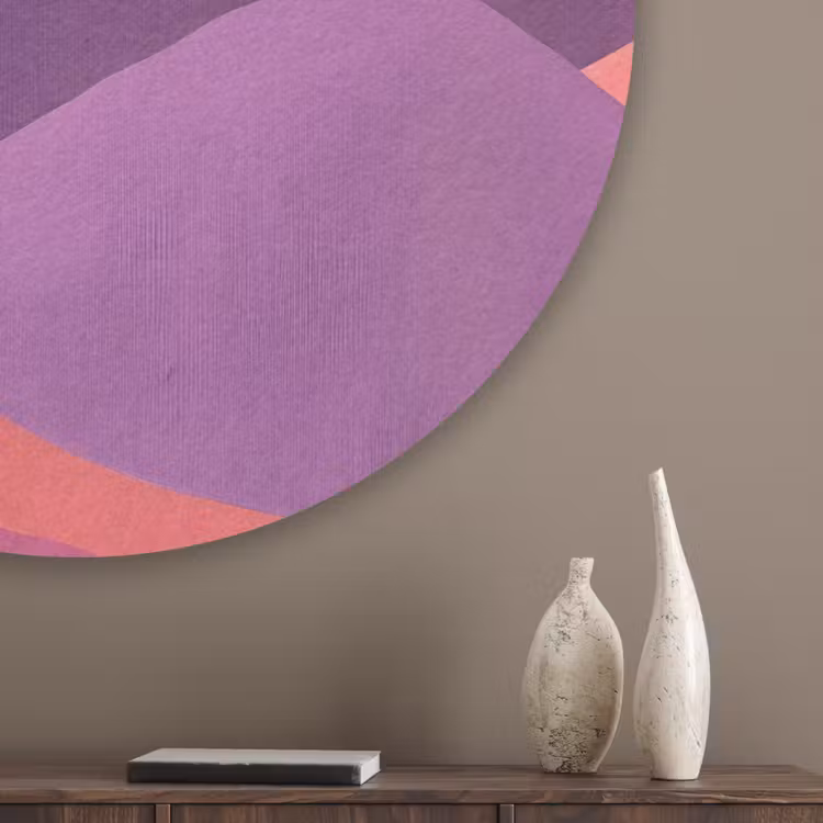Zon - Heuvels - Paars - Abstract Akoestische PET Vilt - Rond klein -sfeer5_closeup