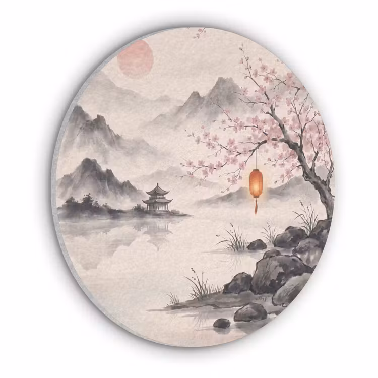 Zon - Japans - Traditioneel Akoestische PET Vilt - Rond klein -3d