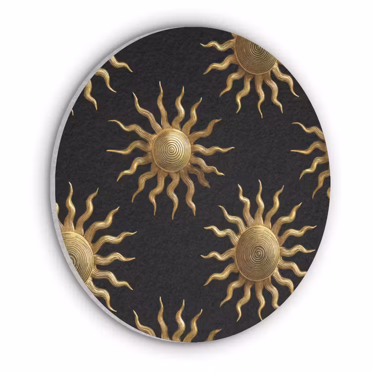 Zon - Patroon - Luxe - Goud - Zwart Akoestische PET Vilt - Rond klein 838 -3d