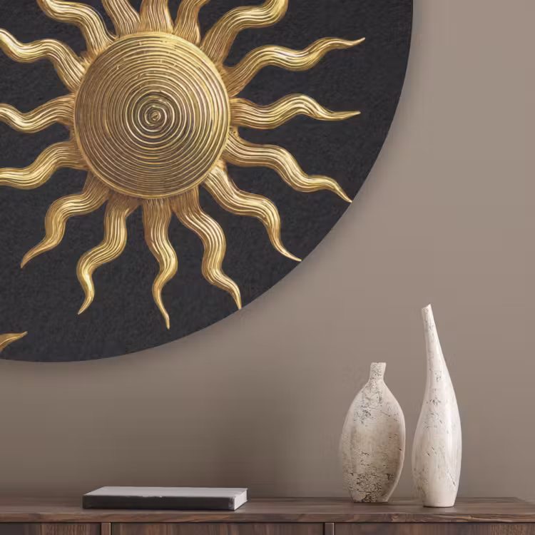 Zon - Patroon - Luxe - Goud - Zwart Akoestische PET Vilt - Rond klein 838 -sfeer5_closeup