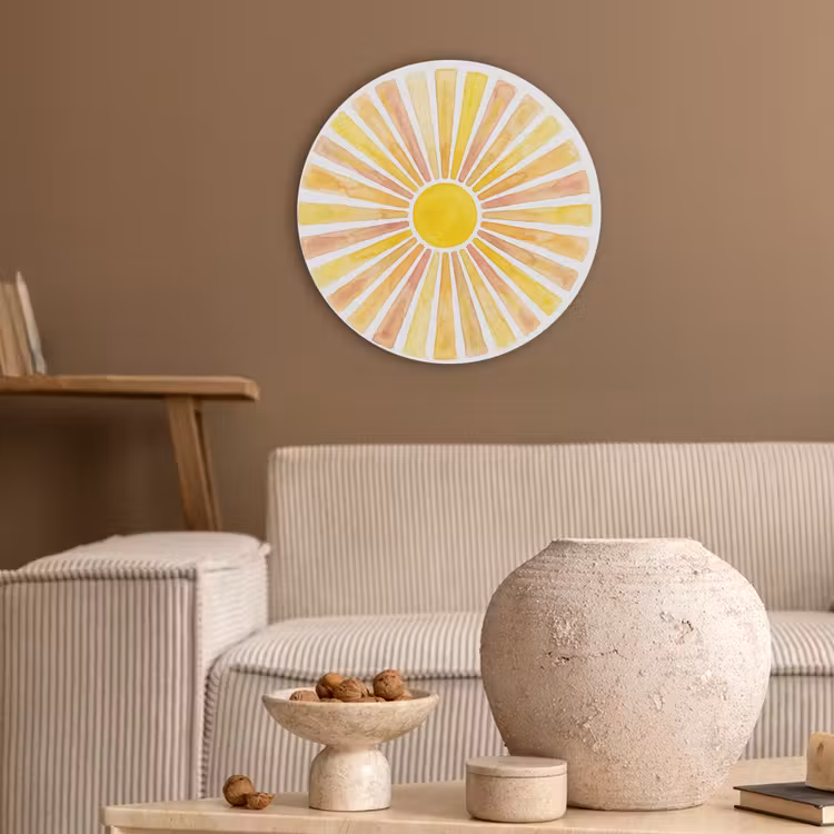 Zon - Stralen - Aquarel - Geel - Abstract Akoestische PET Vilt - Rond klein -sfeer1