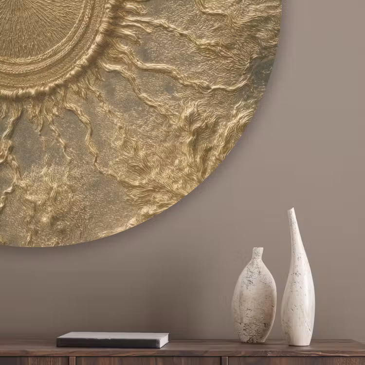Zon - Reliëf - Antiek - Goud Akoestische PET Vilt - Rond klein 838 -sfeer5_closeup