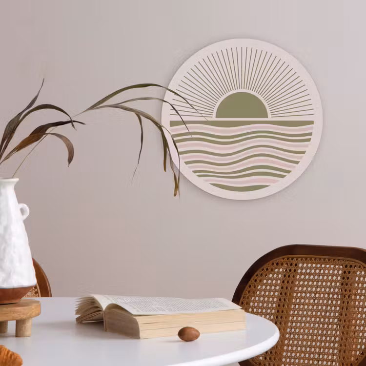 Zon - Zee - Abstract - Modern - Roze Akoestische PET Vilt - Rond klein -sfeer3