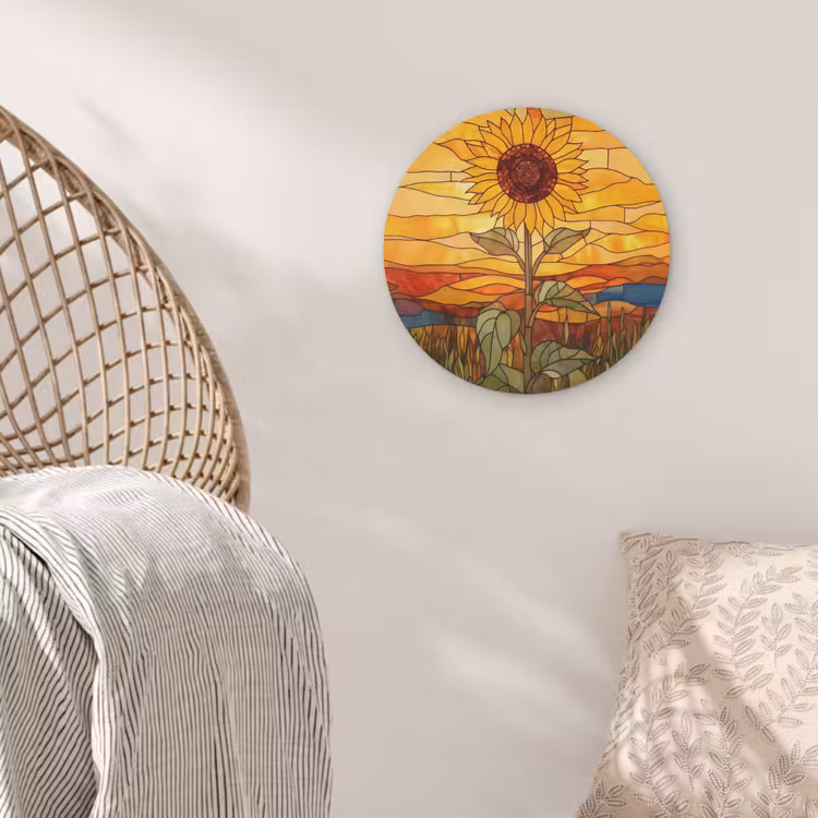 Zonnebloem - Mozaïek - Zonsondergang - Geel Akoestische PET Vilt - Rond klein -sfeer4