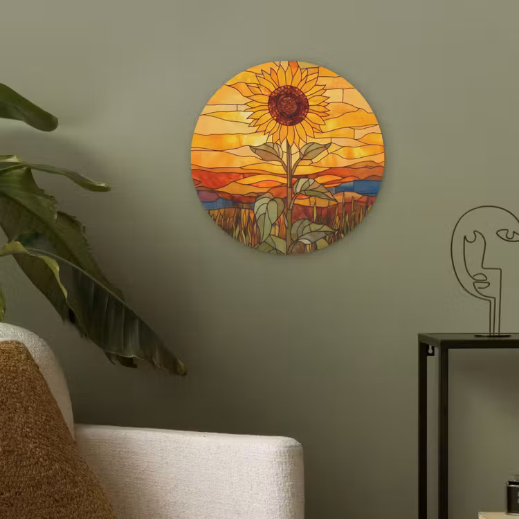 Zonnebloem - Mozaïek - Zonsondergang - Geel Akoestische PET Vilt - Rond klein -sfeer2